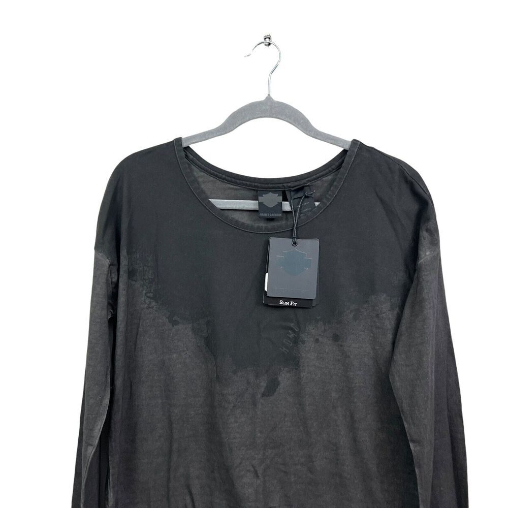 Harley Davidson Womens T Shirt Slim Fit Crew Neck Hi Low Hem Black Grey Sz S* — image 2 of 5